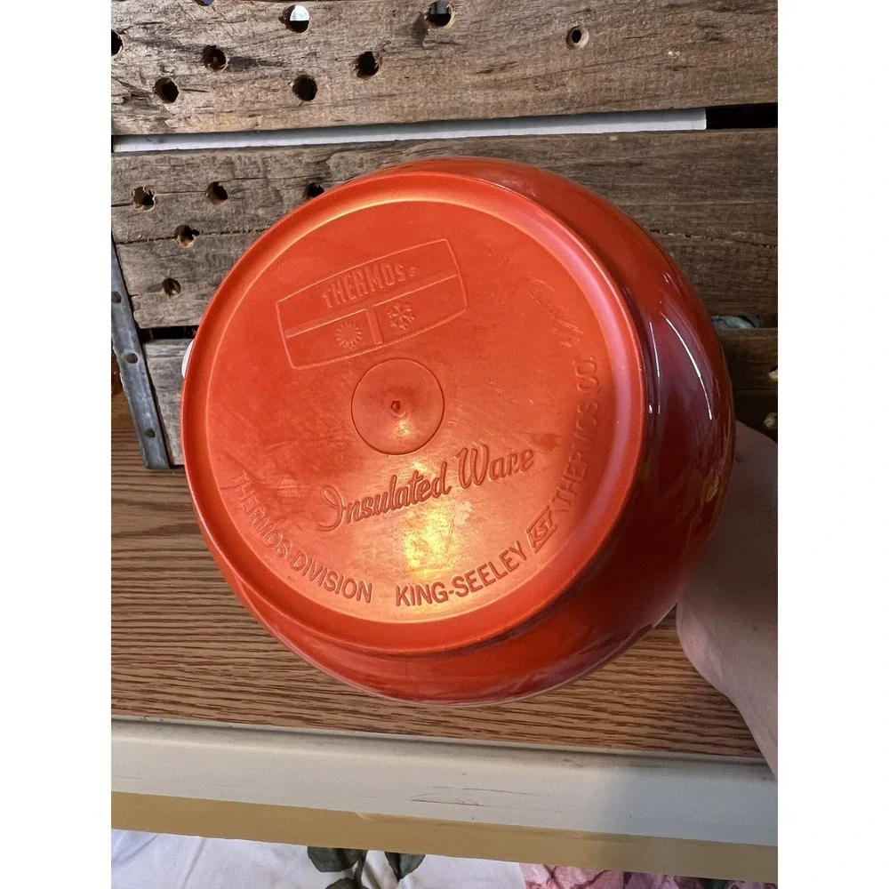 THERMOS VTG Mid Century INSULATED WARE White Orange Hot/Cold Pitcher Carafe Lid‎